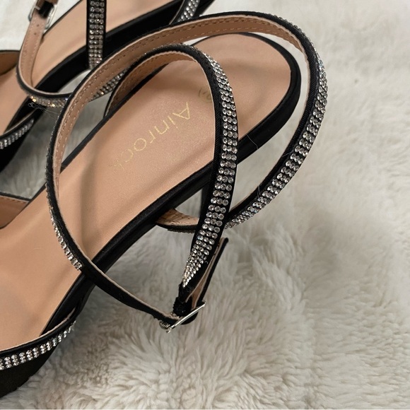 Nwob Rhinestone Bow Pointy Toe Satin Heels Black Silver Size 10 - Picture 14 of 16